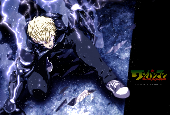 Genos from One-Punch Man with lightning