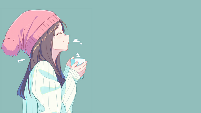 Smiling Anime Girl with Pink Cap and Tea Cup