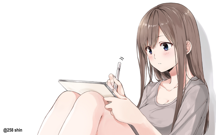 Girl Drawing on Tablet with Brown Hair