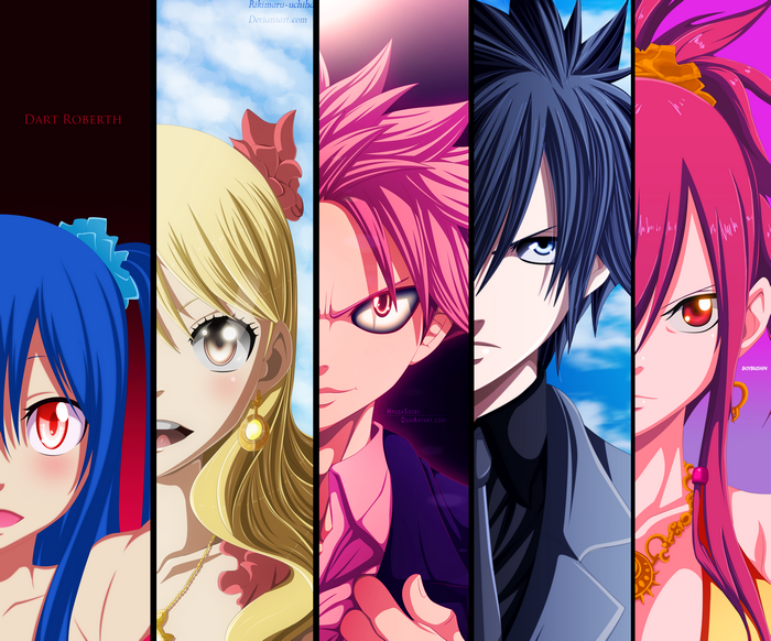 Fairy Tail Characters: Wendy, Lucy, Natsu, Gray, Erza