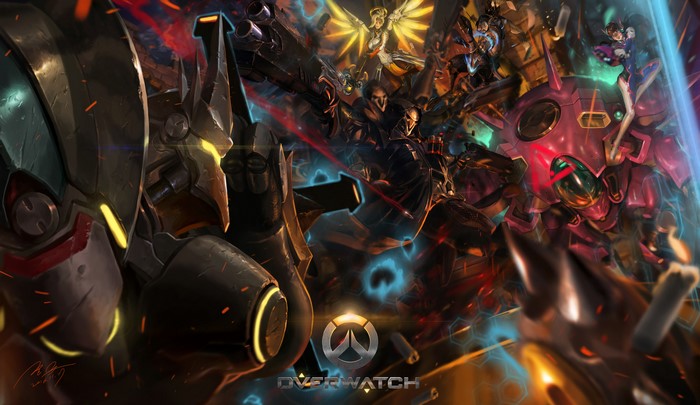Overwatch characters in a battle scene