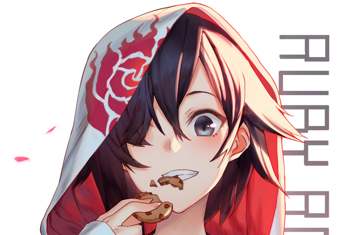 Ruby Rose Smiling with Cookie from RWBY