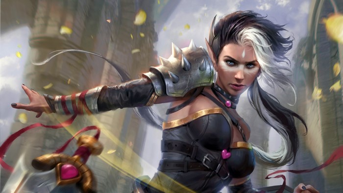 Elf woman warrior with black and white hair