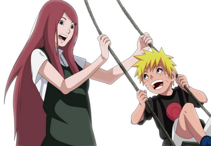 Kushina Uzumaki and Naruto Uzumaki on a swing