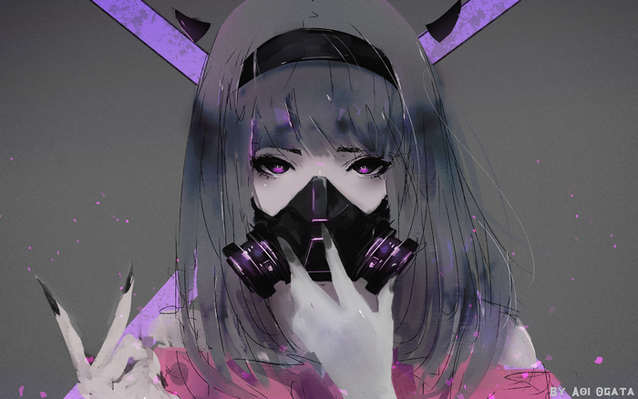 Girl with Gas Mask and Horns