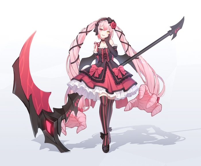 Girl with pink hair and scythe