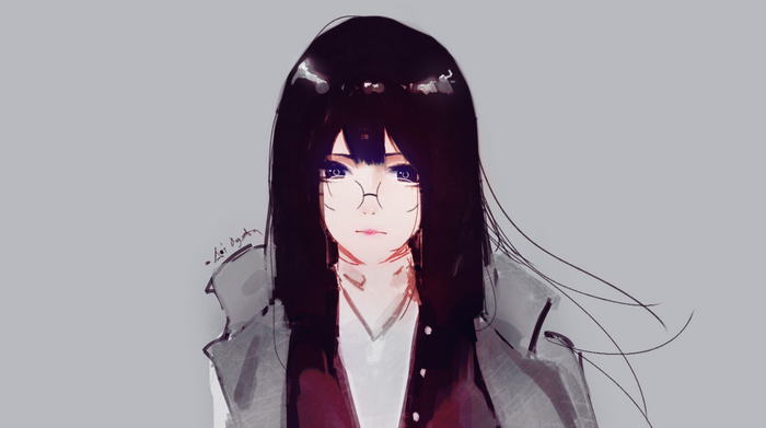 Anime girl with black hair and glasses