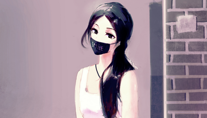 Anime girl with black hair wearing a mask