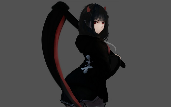 Anime Girl with Scythe and Red Eyes