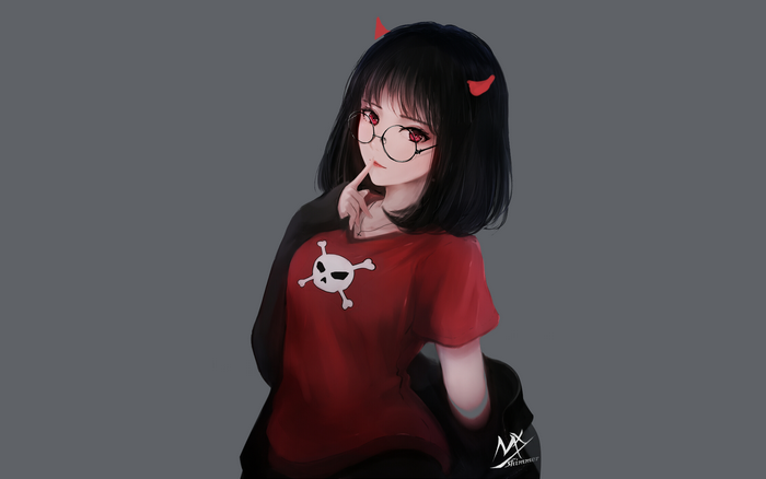Anime Girl with Glasses and Horns