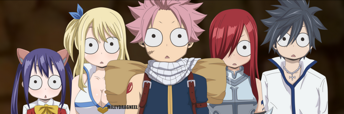 Wendy, Natsu, Lucy, Erza, and Gray from Fairy Tail