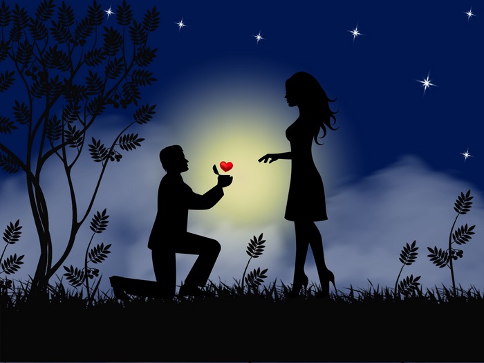 Romantic Night Proposal Silhouette Under Stars