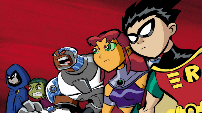 Teen Titans characters Robin, Starfire, Cyborg, Beast Boy, and Raven