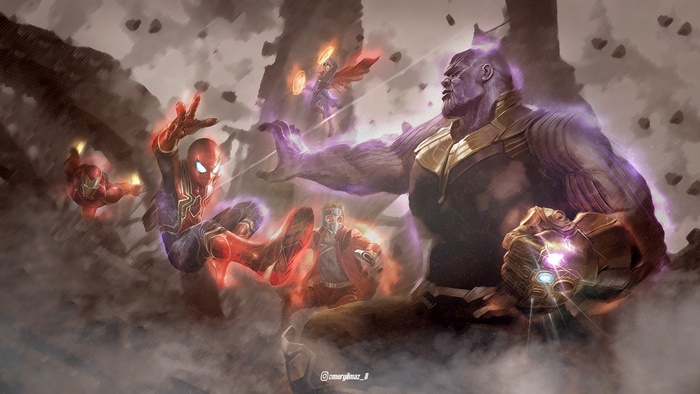 Thanos vs. Iron Man, Spider-Man, Star-Lord, and Doctor Strange