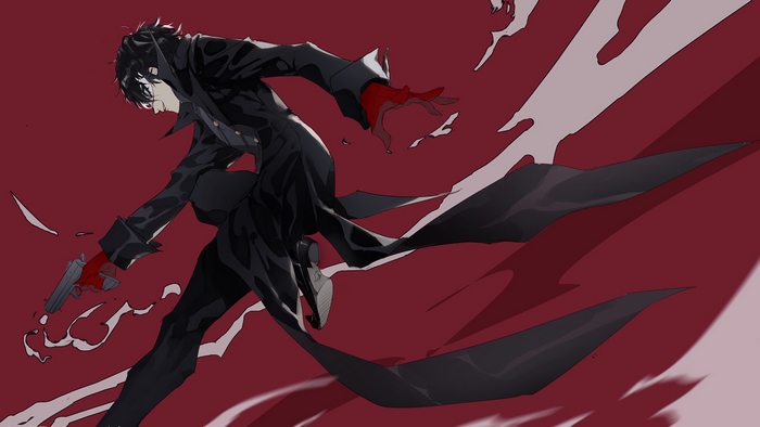 Joker from Persona 5 with a gun
