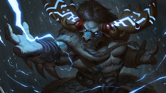 Tauren Shaman casting lightning from World of Warcraft