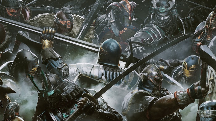 Warriors in battle with swords and armor
