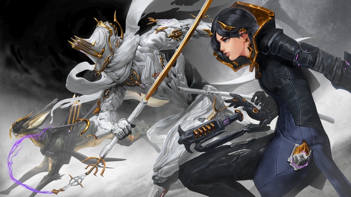 Excalibur and a woman from Warframe