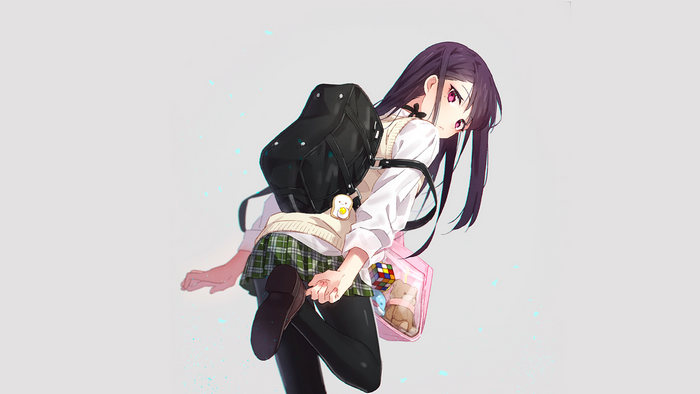 Anime girl with purple hair and school uniform