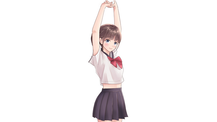 Anime girl in school uniform stretching