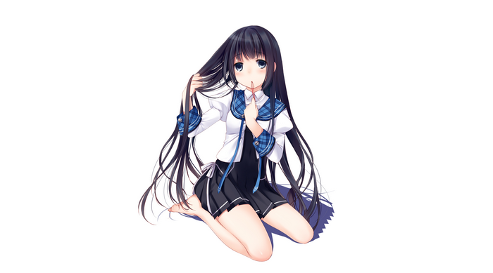 Anime girl with long black hair in a school uniform