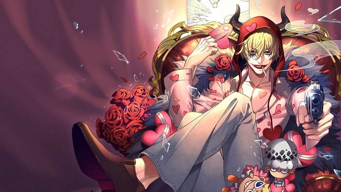 Donquixote Rosinante from One Piece holding a gun