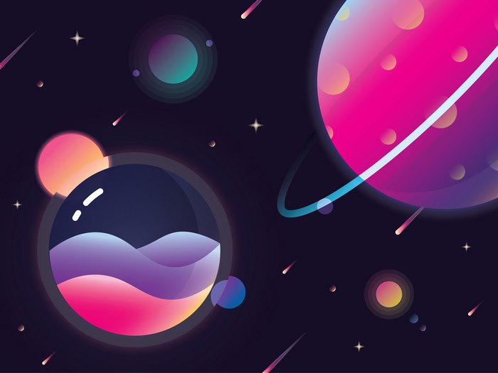 Neon Planets and Meteors in Space 4K