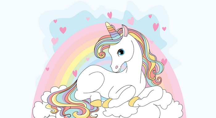 Unicorn on a Rainbow with Hearts