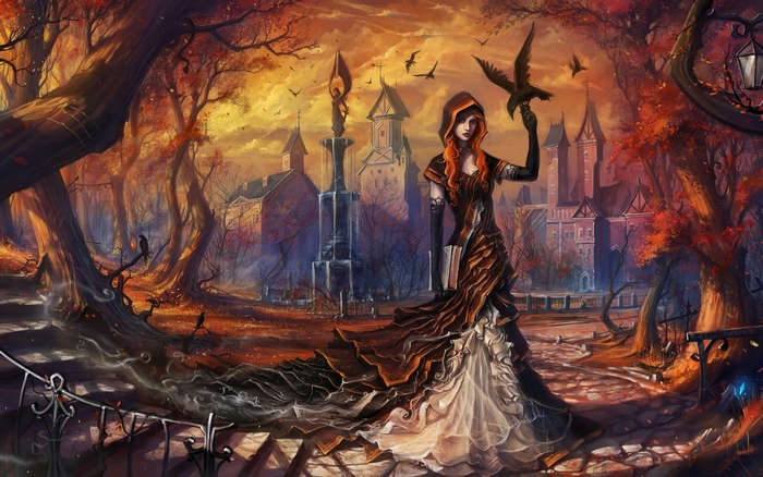 Gothic Witch in Enchanted Autumn Forest