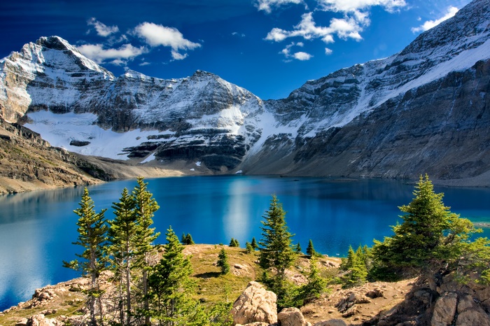 Serene Mountain Lake with Snow-Capped Peaks