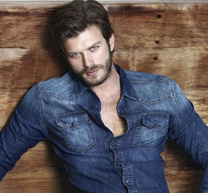 Kivanc Tatlitug wearing a denim shirt