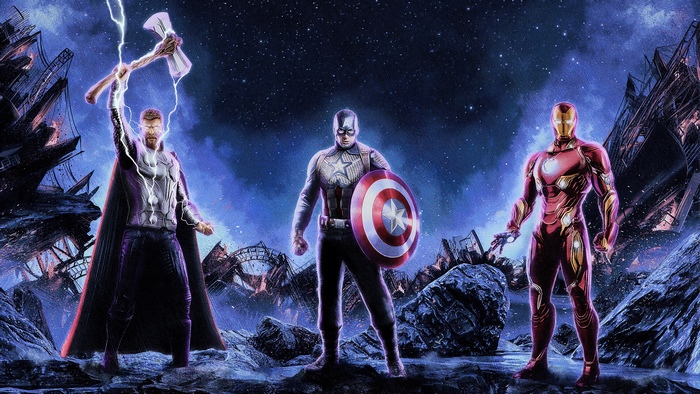 Thor, Iron Man, and Captain America from Avengers Endgame 4K