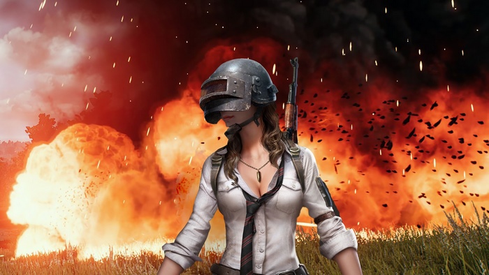 PlayerUnknown's Battlegrounds character with explosions