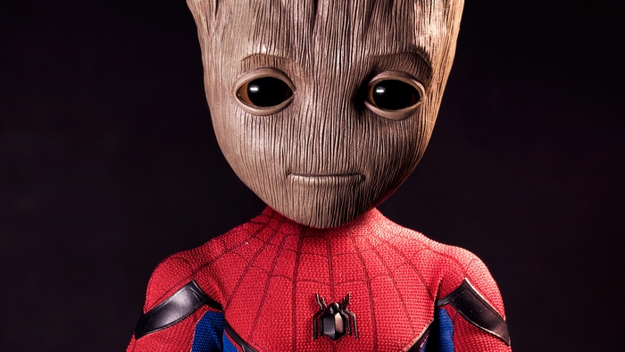 Baby Groot in Spider-Man Suit 4K