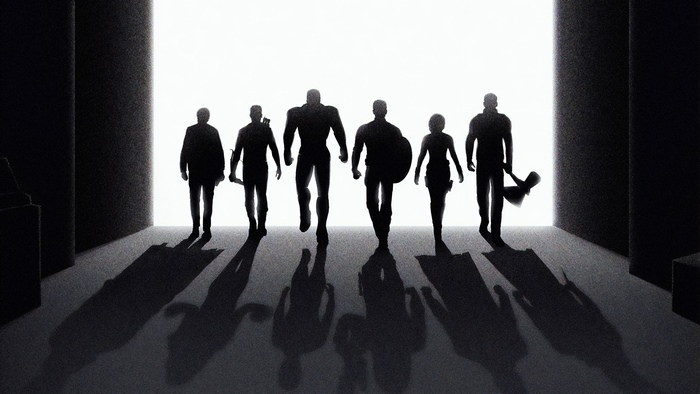 The Avengers walking towards light