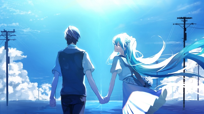 Hatsune Miku and Boy Holding Hands 4K