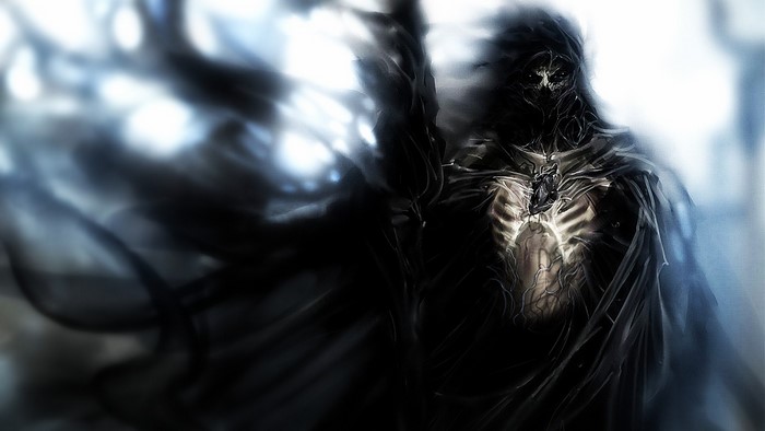 Dark fantasy reaper with glowing ribs and heart
