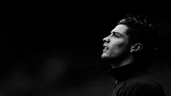 Cristiano Ronaldo in Pensive Black and White Portrait