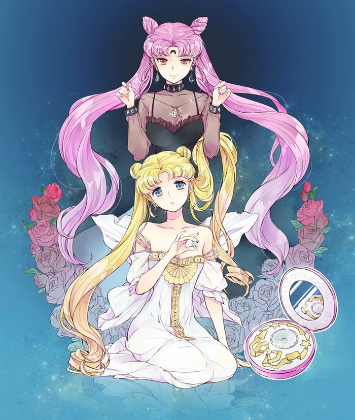 Sailor Moon and Black Lady with Roses