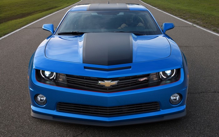 Blue Chevrolet Camaro Hot Wheels Edition on Road