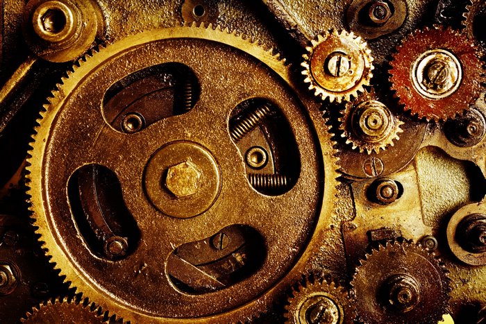 Close-up of Steampunk Gears and Mechanisms
