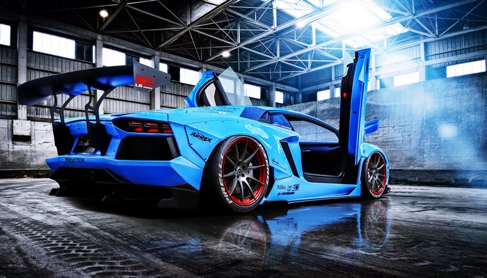 Blue Lamborghini Aventador LP720-4 Wide Body