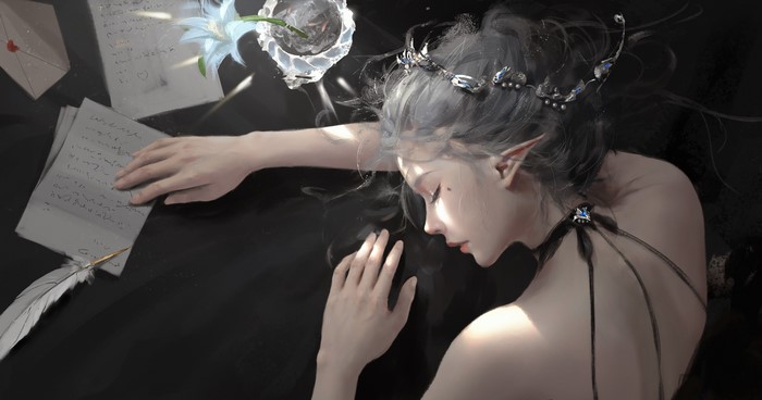 Sleeping Elf in Soft Light 4K Digital Art