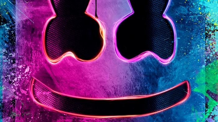 Marshmello Neon Face Close-Up 4K