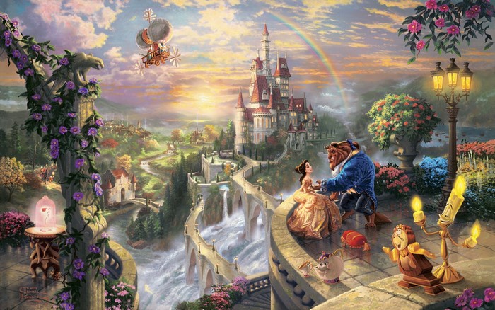Beauty and the Beast Castle with Airship and Rainbow
