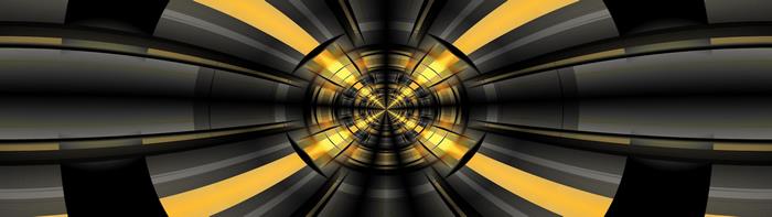 Abstract tunnel with gold and black geometric patterns
