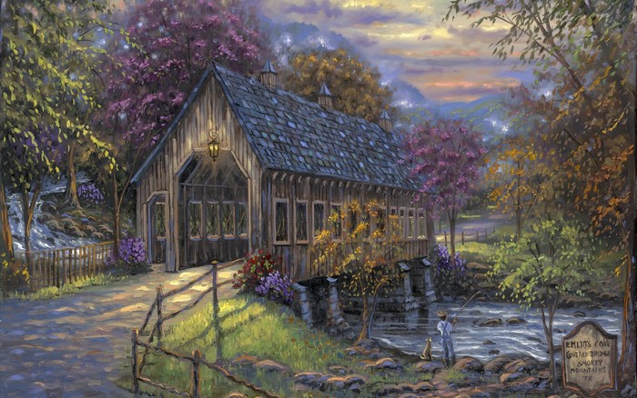 Covered Bridge Over a River in the Smoky Mountains