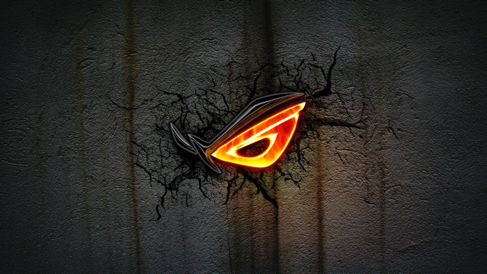 Republic of Gamers (ROG) logo on cracked wall