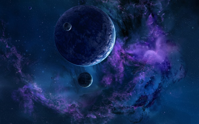 Planets and nebula in deep space
