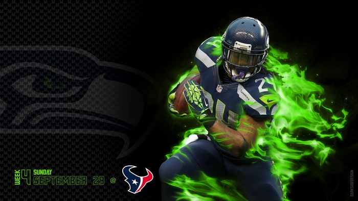 Seattle Seahawks player with green flames